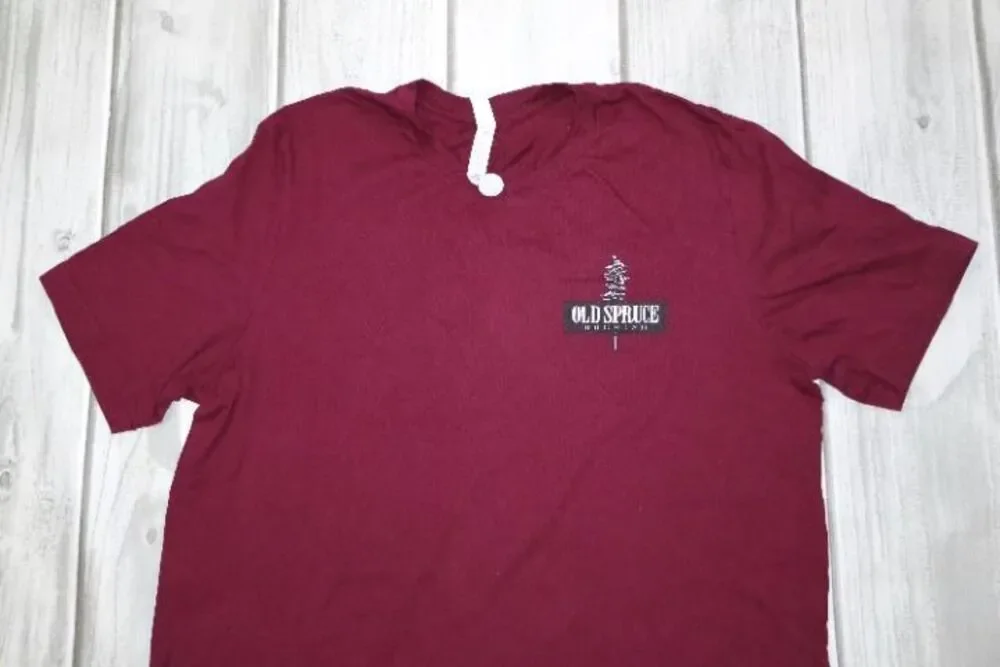 Old Spruce Brewing Happy Trails Beer Men's XL Maroon T-Shirt West Virgina Tree
